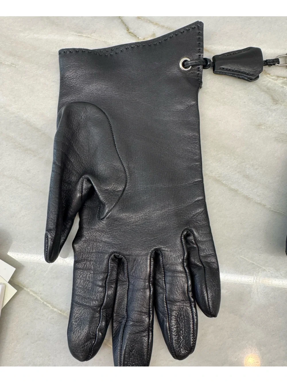 Hermes Black Lambskin Leather Clochette Lock Gloves
